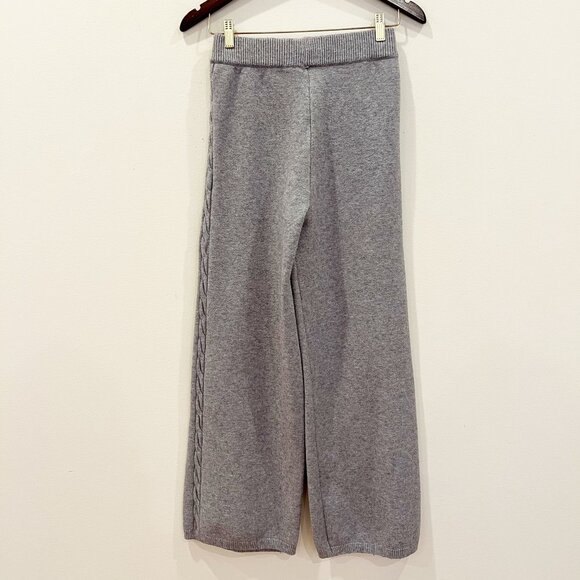 Womens Sweater Pants Set Medium Gray Turtleneck Cable Knit Ribbed Wide Leg Comfy - Picture 11 of 15